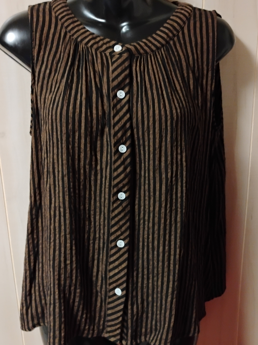 Women's Brown and Black Striped Button-Front Shirt